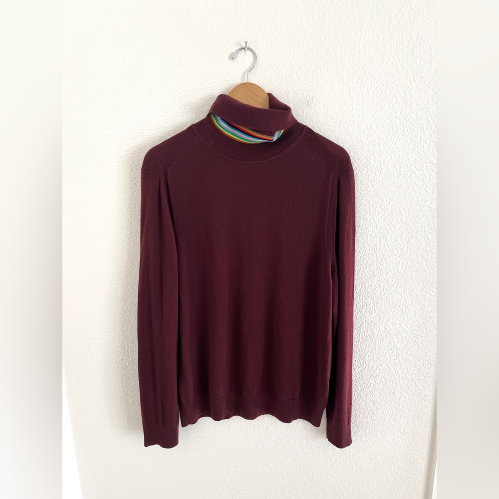PAUL SMITH burgundy merino roll neck sweater / men's XL